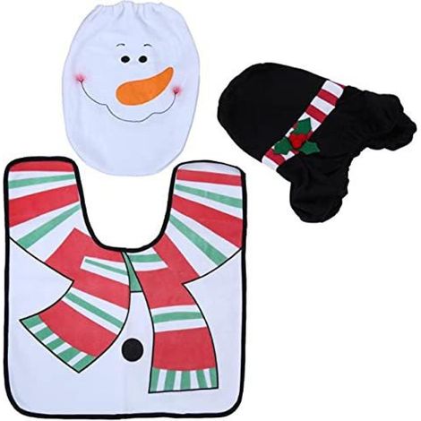Ensemble de 3 pièces pour toilettes sur le thème du bonhomme de neige de Noël (housse d'abattant, etc.), Décoration de fête pour la maison (1/5)