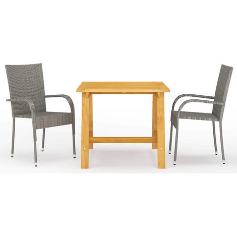vidaXL Juego de comedor para jardín 3 piezas gris (1/5)