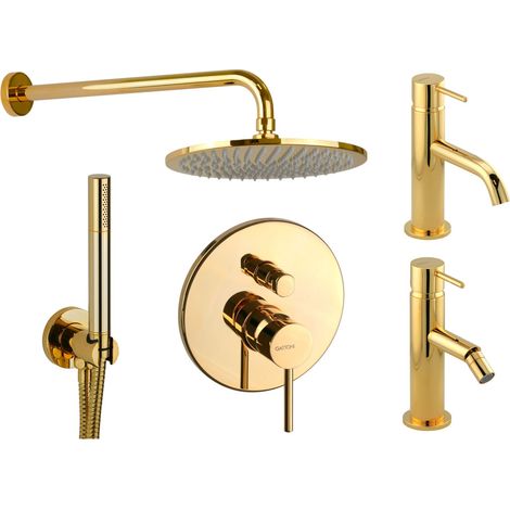 Set miscelatore lavabo, miscelatore bidet e kit doccia in colore oro Gattoni Easy KITEASYDO4