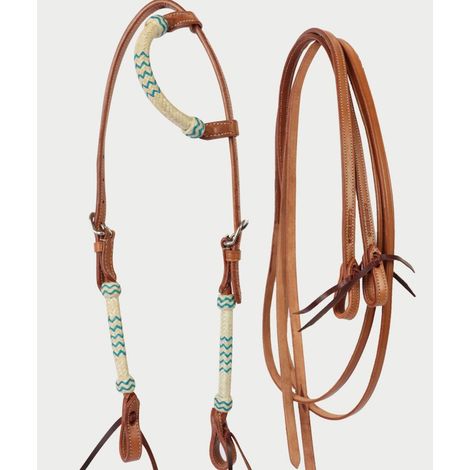 MARRONE DARK LONDON - Briglia Western mono orecchio con dettagli in cuoio crudo modello Silver Horse Arawa One Ear