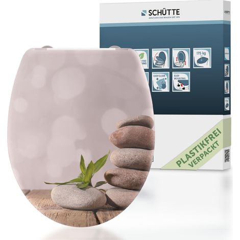 SCHÜTTE WC-Sitz aus Duroplast mit Absenkautomatik und Schnellverschluss Toilettendeckel mit Motiv Klodeckel Asiatisch Wellness 82380