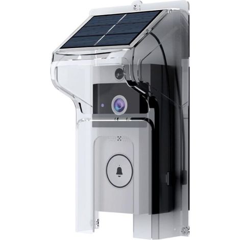 Housse de pluie pour sonnette avec panneau solaire, plastique transparent, protection résistante aux intempéries, installation facile pour tous les modèles de sonnette. (1/4)