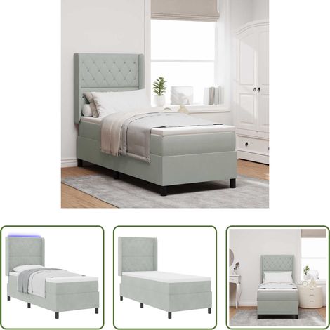 vidaXL Samt Bett -  Boxspringbett mit Matratze mit LED Hellgrau 80 x 200 cm Samt (1/5)