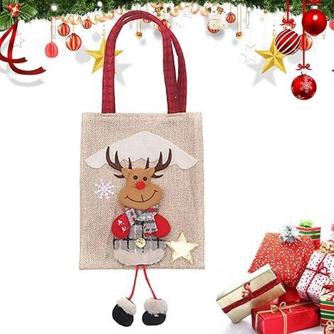 Sac fourre-tout en toile Sac bandoulière réutilisable Sac de courses motif Père Noël et renne avec poupée 3D nuage (1/5)