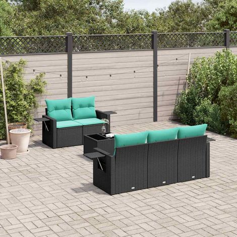 vidaXL Ensemble de canapé de jardin 6 pcs avec coussins noir résine tressée (1/5)