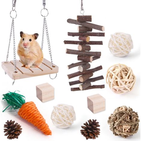 Ensemble de jouets pour hamsters et autres petits animaux, jouets pour les molaires, soins dentaires, accessoires en bois pour cochons d'Inde (1/4)