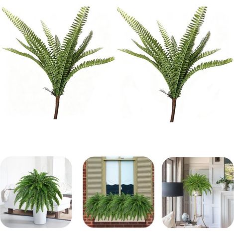 Fougères artificielles en pot lot de 2 de 51 cm - plantes décoratives sans entretien pour balcon et jardin, vert (1/5)
