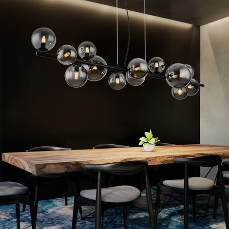 Globo – Suspension LED réglable en hauteur – Métal noir et verre fumé – 13 ampoules G9 3,5W 350lm 3000K blanc chaud – Longueur 120 cm (1/5)
