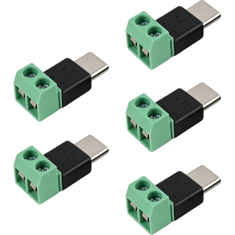 5 Pièces Adaptateur USB C vers 2 Broches, Connecteur USB C Sans Soudure pour Câbles de Charge 5V 3A, Bricolage Électronique, Réparation Câbles USB-C pour Téléphones, LED, Arduino et Petits Appareils (1/5)