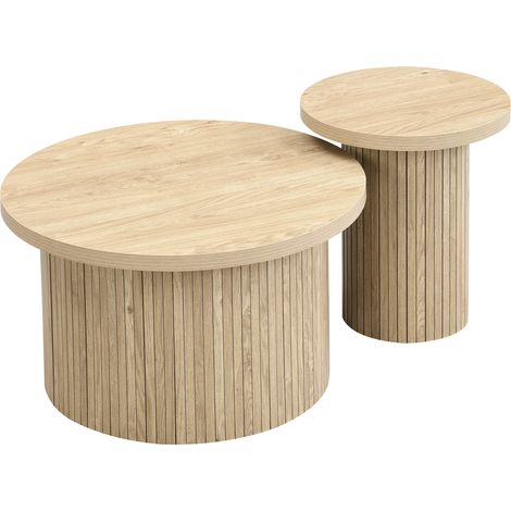ELVMI Tables basses gigognes avec 2 plateaux ronds, gain de place pour salon, en MDF, naturel (1/5)
