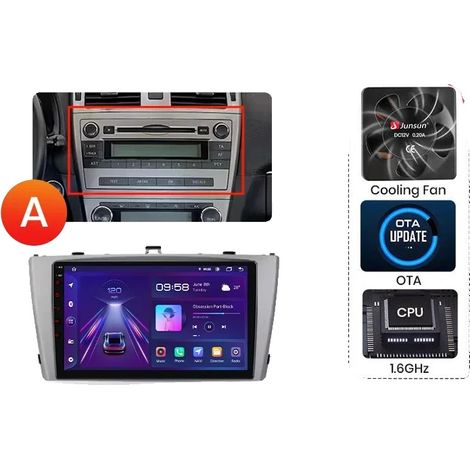 Radio para coche, pantalla táctil, reproductor multimedia, compatible con Toyota Avensis Mk3 (T270) 2009-2018, navegación GPS Android con ventilador de refrigeración incorporado, V1 Plus (2 GB-32 GB)  (1/2)