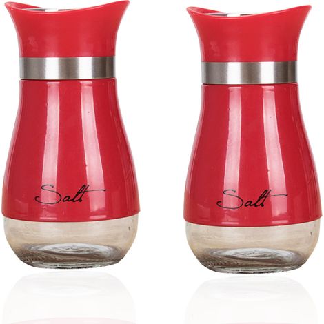 2 pièces salière et poivrière, fond en verre transparent, couvercle en acier inoxydable, réglage multiple du débit (1/5)