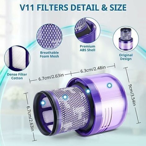 2 Pack Filtres pour Dyson V11 Absolute Extra Pro. V11 Torque Drive Animal. V15 Detect sans fil Aspirateur SV14 SV17 SV22 Hepa Filtre de Remplacement Lavable Remplace DY-970013-02.filtre dyson v11--TRI (1/3)