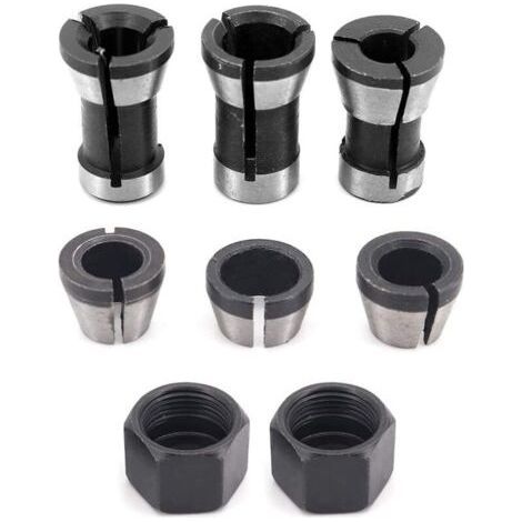 6pcs High Precision Steel Collet Chucks for Router Bits - 6mm, 6.35mm, 8mm + 2 Nuts (1/5)