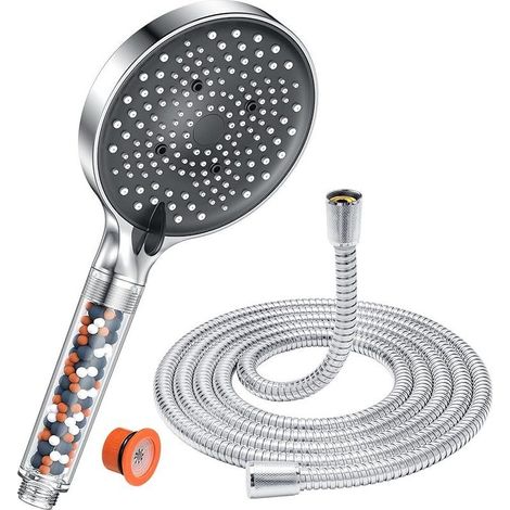 Soffione doccia con tubo flessibile da 1,6 m, YEAUPE PRO Soffione doccia a risparmio idrico, grande (130 mm) Soffione doccia anticalcare, soffione doccia ad alta pressione con 6 tipi di getto, cromato (1/5)