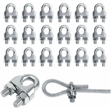 20 pièces M3 pince en acier inoxydable serre-câble serre-câble serre-câble en acier inoxydable serre-câbles en U serre-câble en acier inoxydable pour câble métallique câble en acier cordes en acier (1/5)