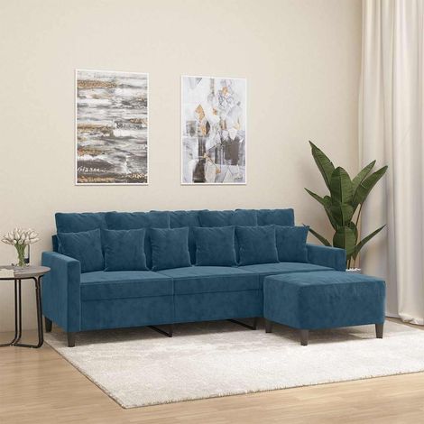 3-Sitzer-Sofa mit Hocker Blau 180 cm Samt