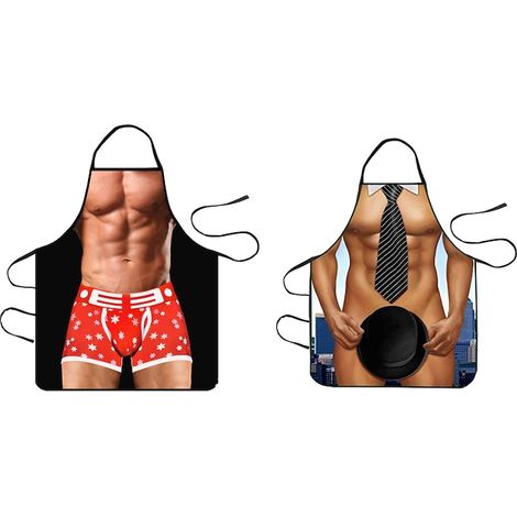 Lot de 2 tabliers de cuisine créatifs en polyester 73 x 60 cm multicolores, motif homme musclé, imperméables et anti-huile (1/5)