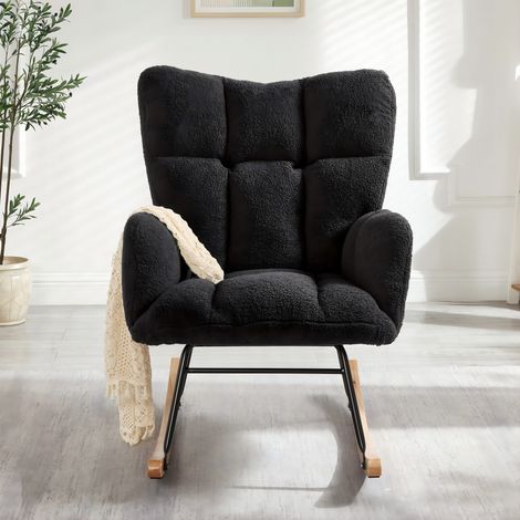 Silla mecedora de poliéster gris oscuro, altura del asiento 47 cm, sillón relax con montaje sin herramientas (1/5)