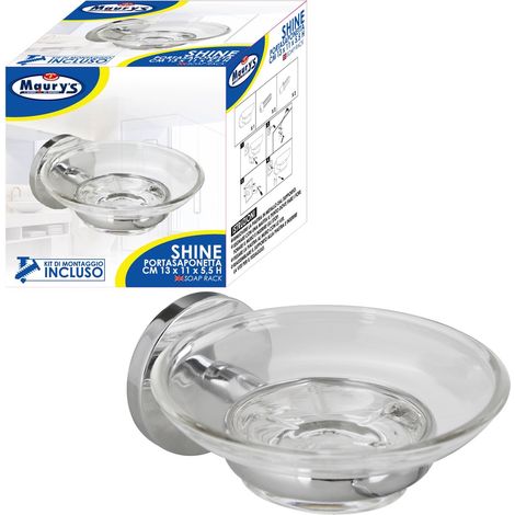 MAURY'S SHINE PORTA SAPONETTA CROMATO BAGNO PIATTO IN VETRO 13 X 11 X 5.5 H CM (1/2)