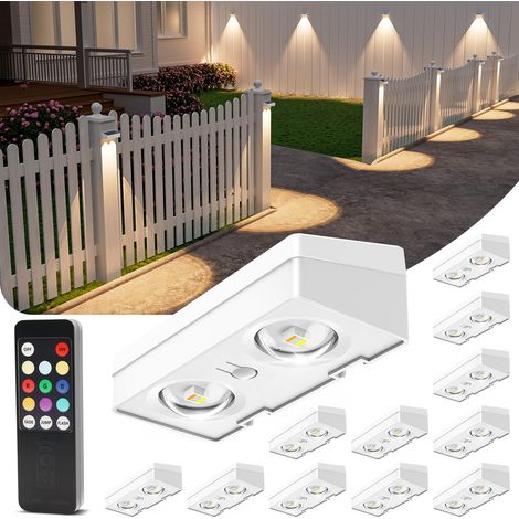 Lot de 12 lampes solaires de clôture avec télécommande, 50 lumens, étanches IP65, 10 couleurs RVB, éclairage décoratif durable pour jardin, cour, terrasse, balustrade (1/5)