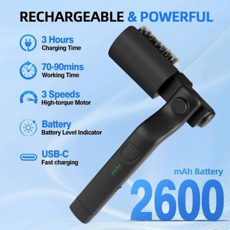 Brosse électrique améliorée pour barbecue : brosse de nettoyage sans fil rechargeable avec angle réglable, tête en acier Femeo (1/5)