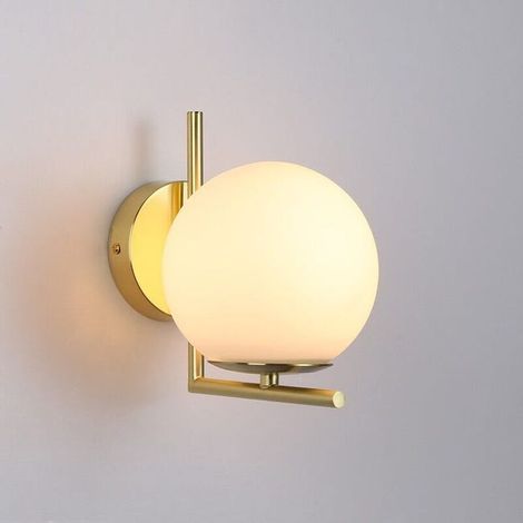 Applique murale boule en verre doré, luminaire de salon et chambre, plafonnier décoratif moderne avec ampoule à vis (1/4)