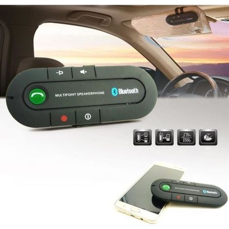 (BLACK) Bluetooth Hands-Free Car Kit for Smartphones, Sun Visor Speaker (BLACK) (1/4)