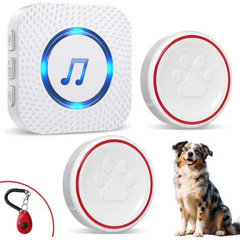 1 sonnette pour chien, 2 émetteurs étanches ip55, 55 mélodies, 5 niveaux volume, formation toilette (1/5)
