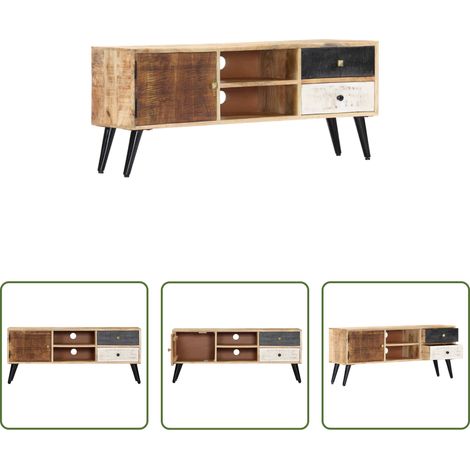 Meuble de salon -  Meuble TV 115x30x47 cm Bois massif de manguier (1/5)