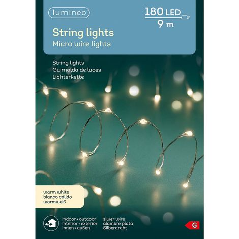 Lumineo LED Lichterkette Micro wire silber 9 Meter 180 Lichter - warmweiß (1/4)