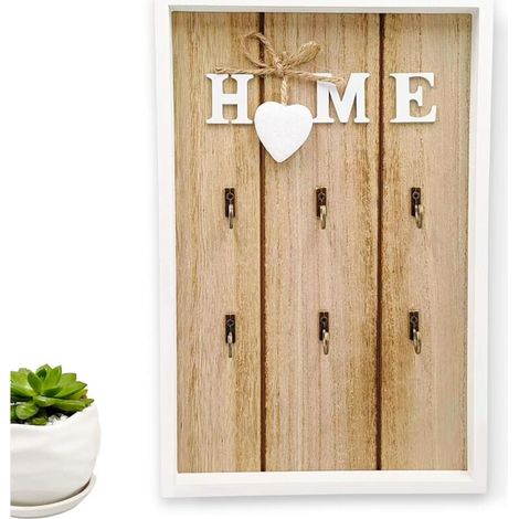 Schlüsselschrank, wandmontierter Schlüsselkasten aus Holz, mit 6 Aufhängehaken für Schlüssel, Schlüsselkasten aus Holz, Schlüsselschrank, perfektes Wohnaccessoire, 30 x 20 x 3 cm
