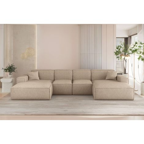 Wohnlandschaft Sofa U-Form CELES PREMIUM XS in Stoff Artico Beige (1/3)