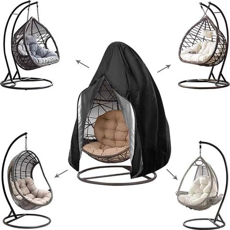 Housses de chaise de patio en osier avec fermeture éclair, imperméables, durables, résistantes aux intempéries, coupe-vent, pour balançoire, 190 x 114 cm, noires, 1 paquet (1/5)
