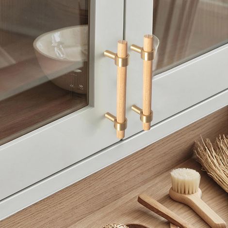 Lot de 2 poignées de meuble en bois - Poignées pour armoires de cuisine - Poignées en bois pour armoires de cuisine (128MM) (1/5)