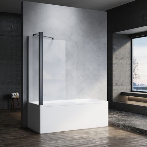 SONNI Paroi de Baignoire Noire Verre Trempé 6mm nano-revêtu Paroi de Douche Pivotante à 180° (800x1400mm) avec Panneau Latéral 700x1400mm (1/5)