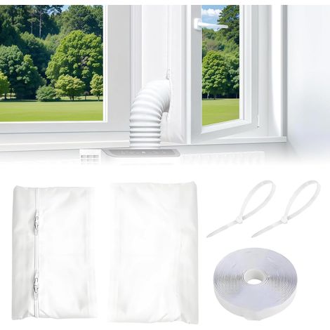 Joint de fenêtre de climatisation, 300 cm/400 cm, pour 1 ou 2 tuyaux d'évacuation, Hot Air Stop pour fixer les fenêtres, double fermeture éclair pour fenêtre de toit, fenêtre à battant pour appareils (1/5)