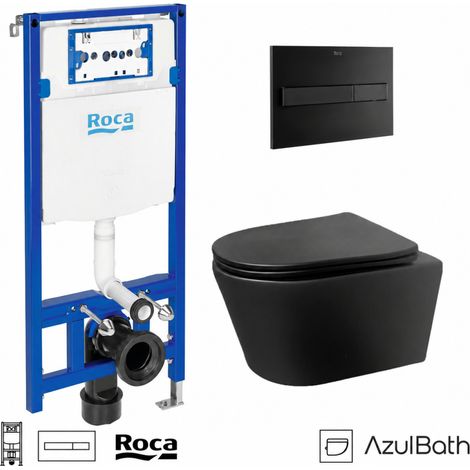 BASTIDOR ROCA DUPLO PACK CISTERNA EMPOTRADA Y PULSADOR PL7 NEGRO MATE CON INODORO SUSPENDIDO Rimless LIA Negro de AzulBath (1/5)