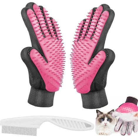 2 x cat hair costume gloves, anti-animal hair gloves, dog hair brush, flea comb (18 x 4 cm), suitable for bathing, detangling and massaging cats and dogs. (1/5)