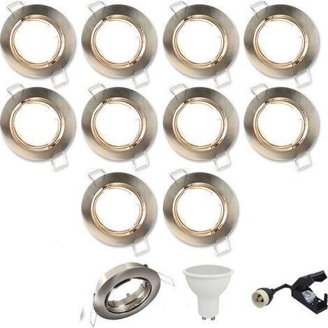 10 x Spot encastrable orientable Acier Brossé complet LED 5W eq 40W Température de Couleur: Blanc chaud 2700K (1/3)