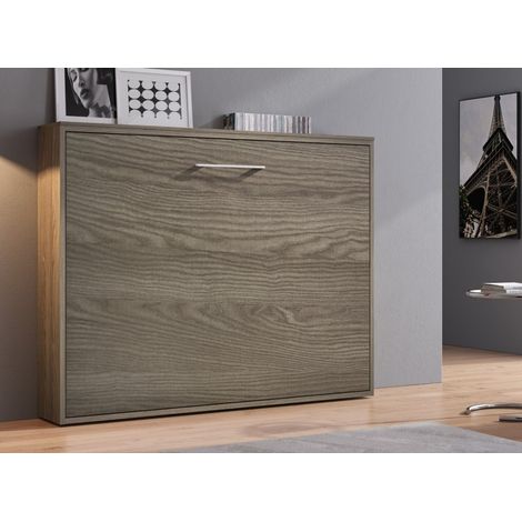 Lit escamotable horizontal 160x200 cm Optima - Poignée fine acier brossé - Façade Glacial 3D - Matelas Sans matelas - Coffrage Anthracite (1/5)