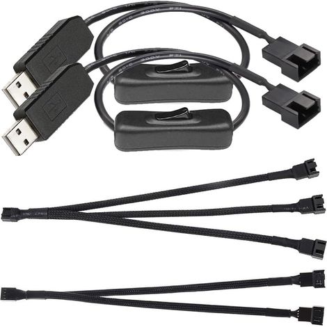 Lot de 2Câbles Adaptateurs D'alimentation pour Ventilateur USB 12V vers 3broches/4broches PWM 5V USB avec Interrupteur, câble Répartiteur PWM 2 voies, Câble Répartiteur PWM 3 voies (1/5)