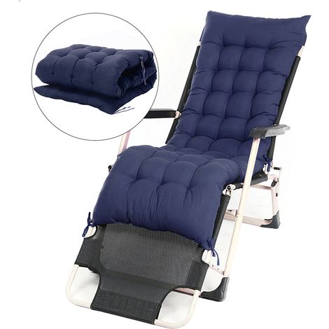 Outdoor Garden Patio Recliner Deck Chair Seat Cushion Pad, Blue
