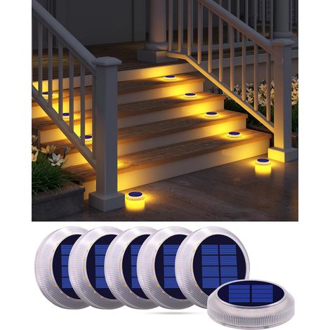 Lampe Solaire Exterieur, Lampe Solaire Exterieur Jardin 360 ° LED Escalier Solaire Lumière IP68 étanche avec Auto On/Off Solar Path Light, Blanc 5700k, 4 pcs