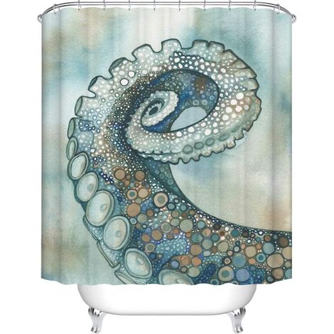 Rideau de Douche Tissu Lavable, Polyester Rideaux de Salle de Bain Facile à Nettoyer avec 12 Crochets Résistant à l'eau Anti-moisissure Décor À La Maison Accessoires (Tentacules,90x180cm) (1/5)
