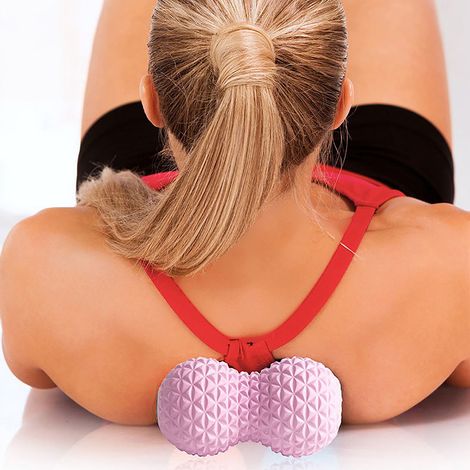 Physikalische Massagebälle, elastisch und weich, tragbar und kompakt, aus EVA-Material, praktisch und funktional, Doppelbälle für den Heimgebrauch, blau. (1/4)