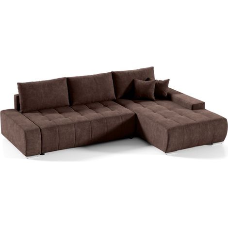 Ecksofa Sofa mit Schlaffunktion VOGAR Stoff Aston Braun Ottomane Rechts (1/4)