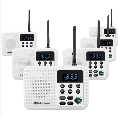 Interphones sans Fil FM à 22 canaux Accueil Maison Bureaux d'affaires Appel de Chambre à Chambre & Système Parlant Longue portée de 1 Mille(6 Unit White) (1/5)