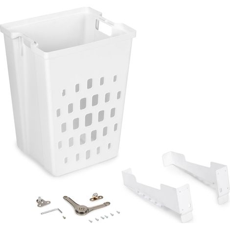 Emuca – Panier à linge inclinable 450mm – Plastique blanc – Mécanisme rabattable – Dimensions 38x30,5x50cm – Installation facile avec gabarit (1/7)