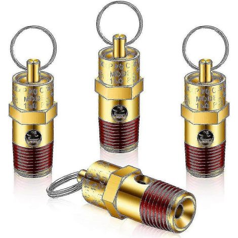 Lot de 4 soupapes de sécurité mâles NPT 1/4 pouce, soupape de décharge de pression, clapet anti-retour pour compresseur d'air (150 psi S) (1/5)